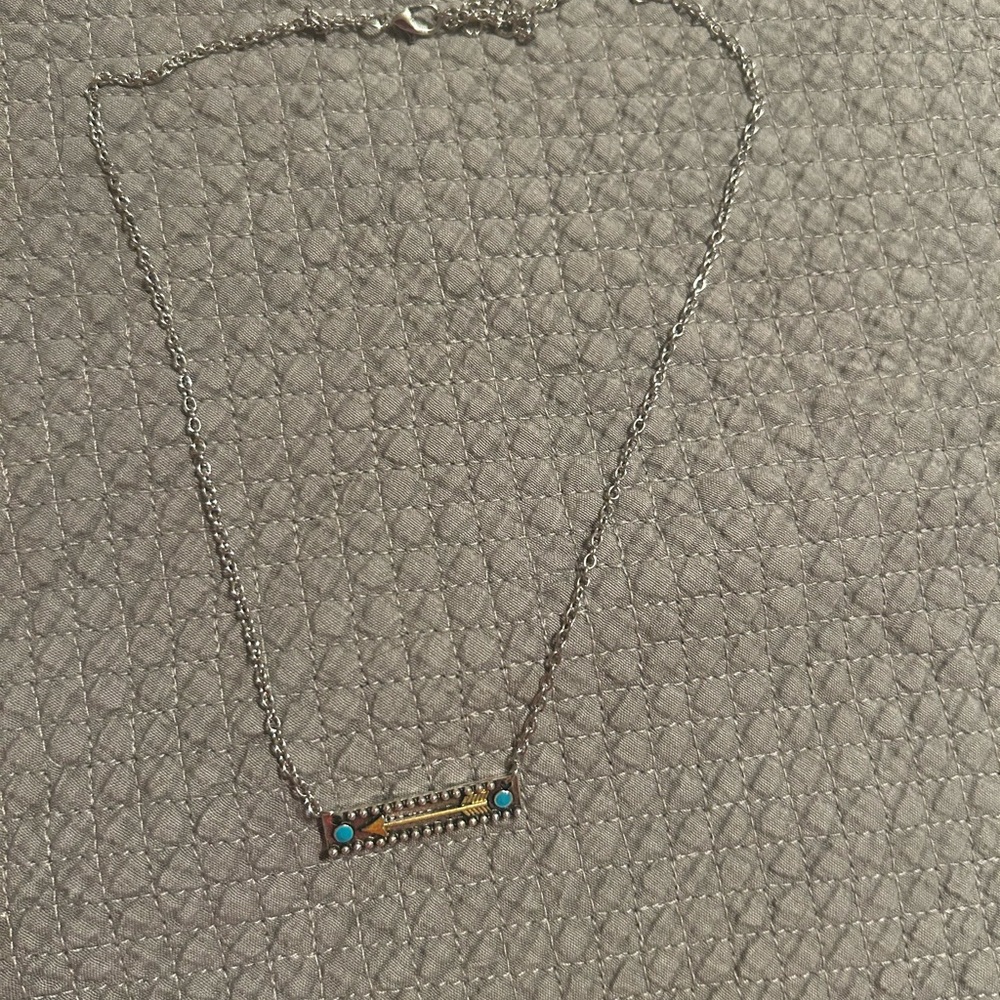 SHEIN Silver and Gold Necklace with Turquoise Details